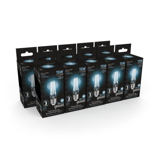 Лампа светодиодная филаментная Black Filament 15Вт A60 грушевидная 4100К нейтр. бел. E27 1450лм GAUSS 102902215
