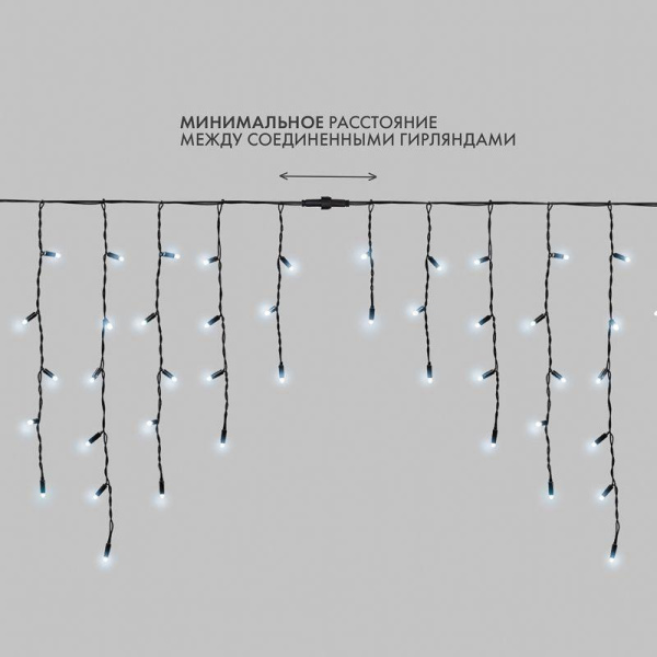 Гирлянда светодиодная "Айсикл" (бахрома) 4х0.6м 128LED бел. 10Вт 230В IP67 провод каучук черн. Neon-Night 255-225