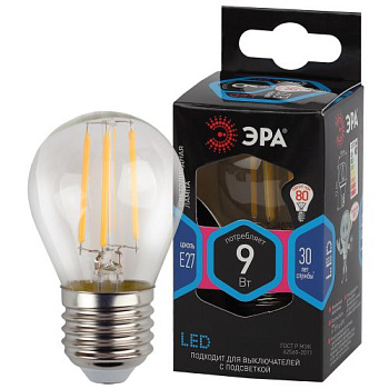 Лампа светодиодная филаментная F-LED P45-9W-840-E27 9Вт P45 шар 4000К нейтр. бел. E27 Эра Б0047029
