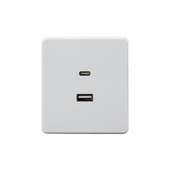 Розетка 2-м СП ROUND 16А IP20 USB-A + Type-C 3А с функцией быстрой зарядки перламутр Kranz KR-78-0734-1