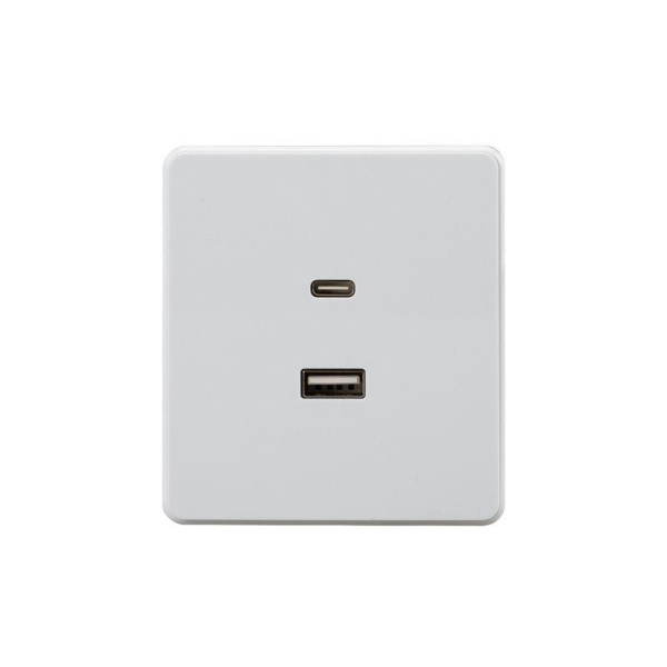 Розетка 2-м СП ROUND 16А IP20 USB-A + Type-C 3А с функцией быстрой зарядки перламутр Kranz KR-78-0734-1