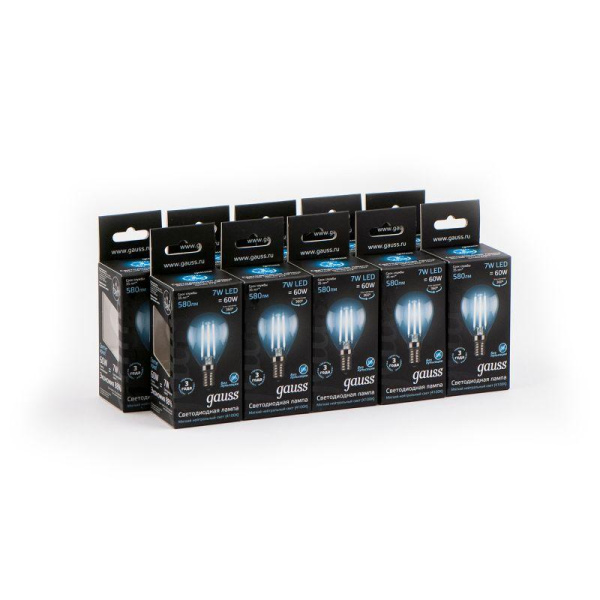 Лампа светодиодная филаментная Black Filament 7Вт P45 шар 4100К нейтр. бел. E14 580лм GAUSS 105801207