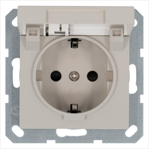 Розетка 1-м Shuko 16А IP20 с заземл. защ. шторки с крышкой механизм тауп Jasmart G5505T