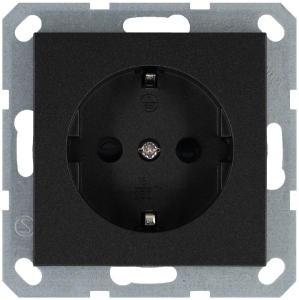 Розетка 1-м Shuko 16А IP20 с заземл. защ. шторки механизм антрацит Jasmart G5501B