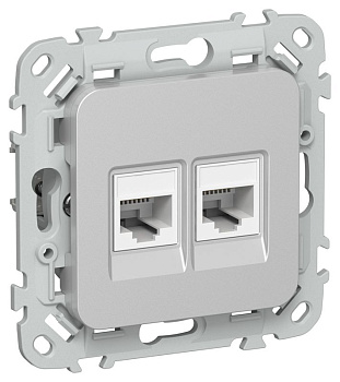 Розетка компьютерная 2-м СП FLITE РК5е-2-0-ФлА RJ45 кат.5E UTP механизм алюм. IEK FI-K22-1-K47