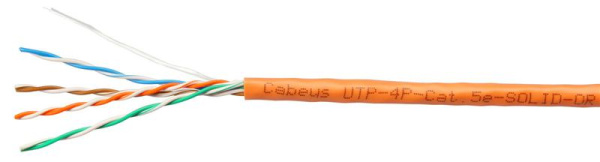 Кабель витая пара U/UTP кат.5E 4х2х24AWG solid PVC нг(А)-LS UTP-4P-Cat.5e-SOLID-OR оранж. (уп.305м) Cabeus 7253c