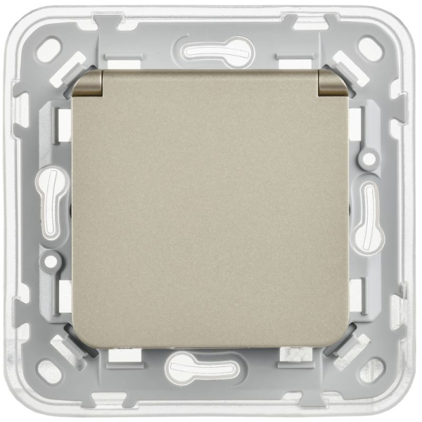 Розетка СП FLITE РСшкр11-1-44-ФлШ 16А IP44 с заземл. с защ. шторками и крышкой безвинтовое крепление механизм шампань IEK FI-R16-16-1-44-K37