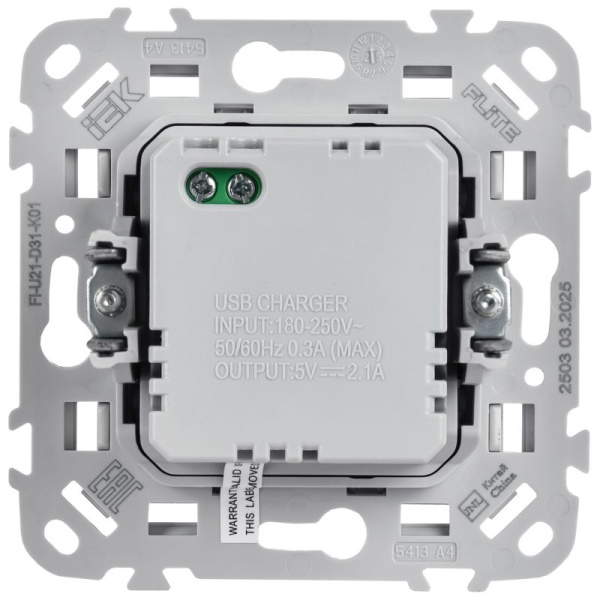 Розетка USB A+A 2вых. СП FLITE РЮ-2-ФлБ 2.1А механизм бел. IEK FI-U21-D31-K01