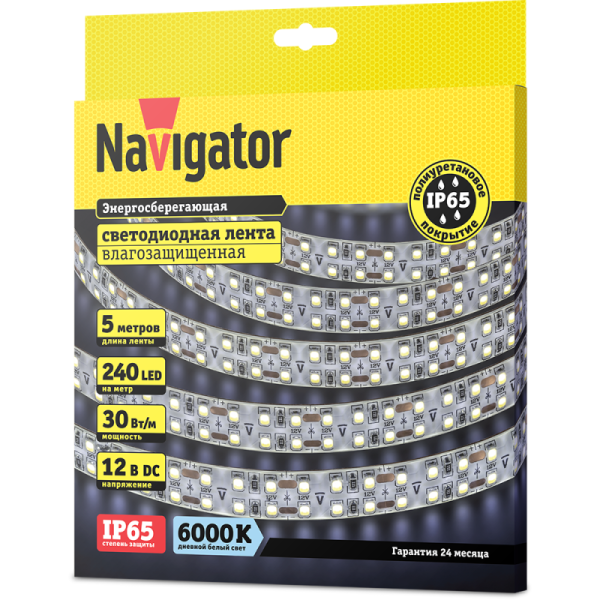 Лента светодиодная 14 464 NLS-2835CW240-30-IP65-12V (уп.5м) NAVIGATOR 14464