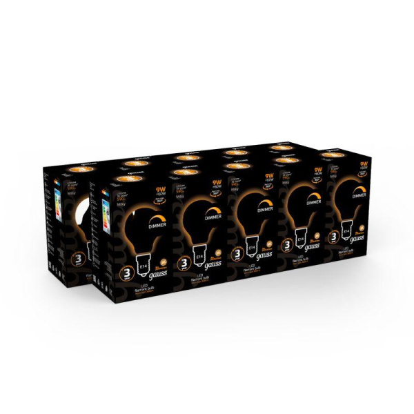 Лампа светодиодная филаментная Black Filament 9Вт P45 шар матовая 3000К тепл. бел. E14 590лм диммир. GAUSS 105201109-D