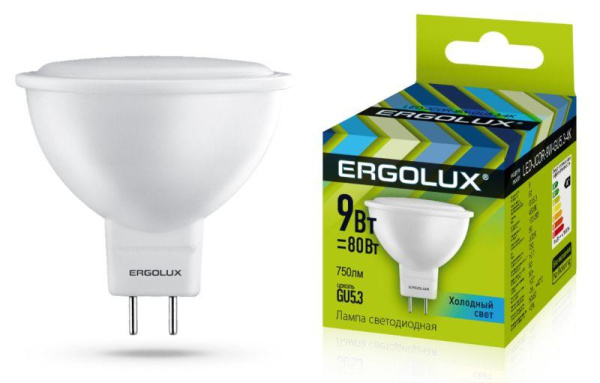 Лампа светодиодная LED-JCDR-9W-GU5.3-4K 9Вт JCDR рефлектор матовая 4000К бел. GU5.3 220-240В Ergolux 13625
