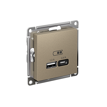 Розетка USB AtlasDesign тип A+C 5В/2.4А 2х5В/1.2А механизм шампань SE ATN000539