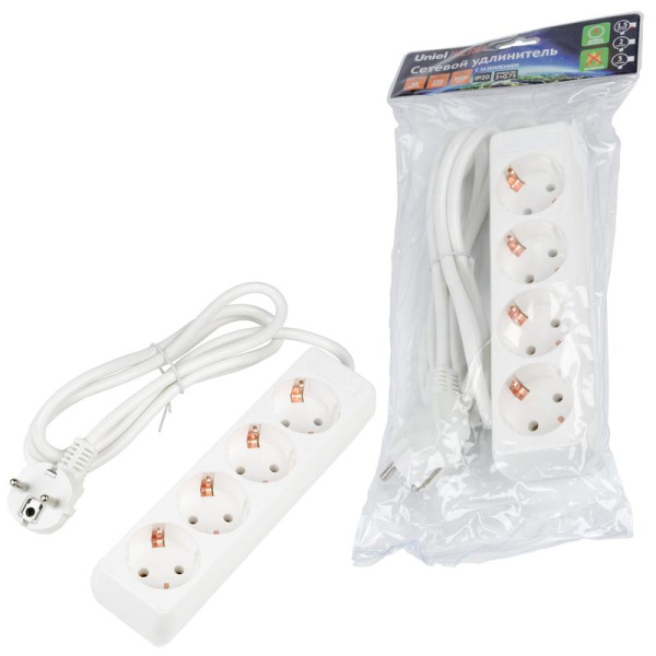 Удлинитель 4х1.5м с заземл. 16А Ultra S-GCU4-1.5 WHITE бел. Uniel UL-00010005