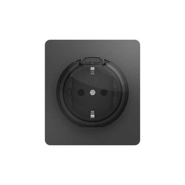 Розетка 1-м СП ROUND MIELE 16А с заземл. защ. шторки и крышкой титан Kranz KR-78-0702-2
