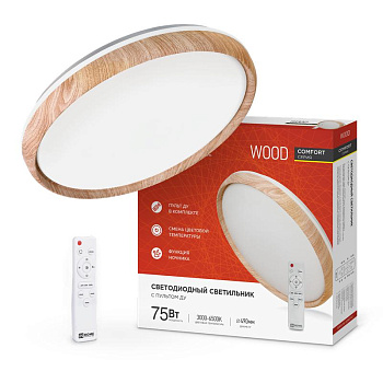 Светильник светодиодный COMFORT WOOD 75Вт 3000-6500К 6000лм 230В 490х90мм с пультом ДУ IN HOME 4690612035758
