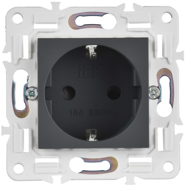 Розетка SKANDY 16А с заземл. защ. шторки SK-R04G графит IEK SK-R14-16-K53