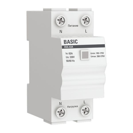 Реле напряжения RVb-63A (сквозное подкл.) Basic EKF rvb-63a
