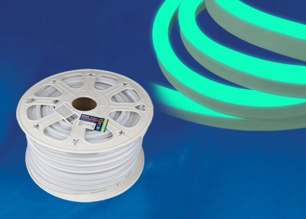 Лента светодиодная ULS-N21-2835-120LED/m-8mm-IP67-220V-8W/m-50M-GREEN NEON 120LED/м зел. 8Вт/м IP67 220 8мм гибкая герметичная (уп.50м) Uniel UL-00003767