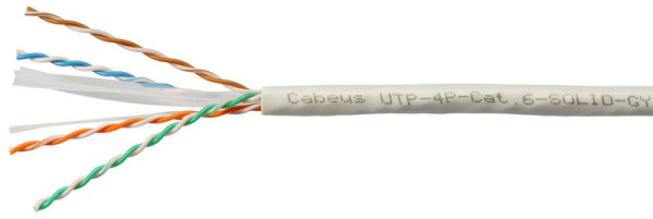 Кабель витая пара U/UTP кат.6 4х2х23AWG solid PVC нг(А)-LS UTP-4P-Cat.6-SOLID-GY сер. (уп.305м) Cabeus 7178c