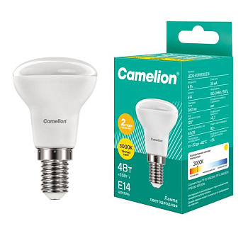 Лампа светодиодная LED4-R39/830/E14 4Вт рефлектор матовая 3000К тепл. бел. E14 220В Camelion 13353
