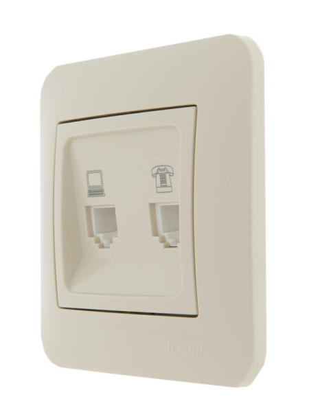 Розетка компьютерная + телефонная 2-м СП Karina RJ45 + RJ11 механизм крем. LEZARD 707-0388-143