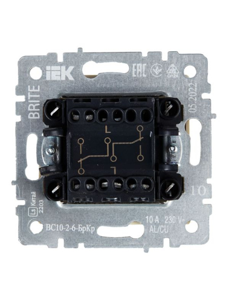 Выключатель проходной 2-кл. СП BRITE ВС10-2-6-БрКр 10А механизм беж. IEK BR-V22-0-10-K10