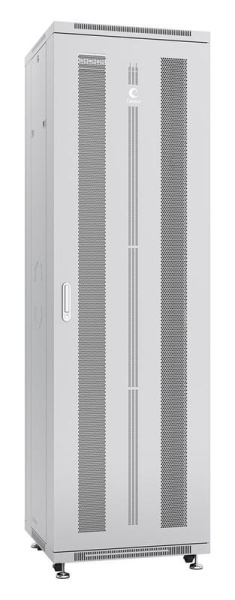 Шкаф монтажный телекоммуникационный напольн. ND-05C-42U60/60 19дюйм 42U 600х600х2055мм для распределит. и серверн. оборудования; передн. и задн. перфорир. двери ручка с замком RAL 7035 сер. Cabeus 7227c