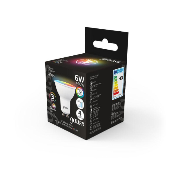 Лампа светодиодная Black 6Вт MR16 RGBW GU10 диммир. GAUSS 101106406