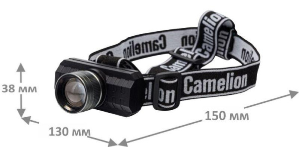 Фонарь налобный LED53779 аккум. 3.7В XPE 3Вт ZOOM 3 реж. Type-C бокс черн. Camelion 15767
