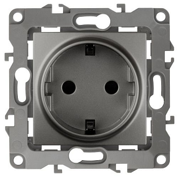 Розетка 1-м СП Эра12 12-2102-12 16А IP20 16AX 250В 2P+E Schuko защ. шторки механизм графит Эра Б0019323