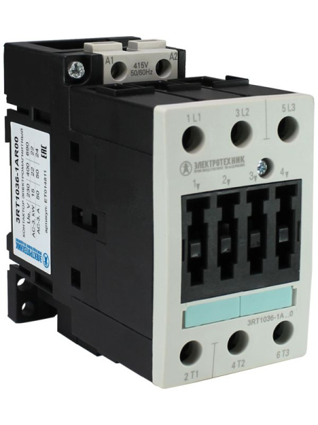 Контактор электромагнитный 3RT1036-1AR00 3-пол. 50А AC-3 22кВт/400В 415В AC 50Гц типоразмер S2 винт. клеммы IP20 Электротехник ET014811