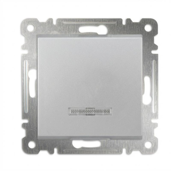 Выключатель 1-кл. СП Karea 10А IP20 с подсветкой механизм серебр. Makel 57065021