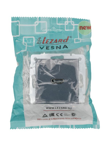 Розетка HDMI 1-м СП VESNA IP20 механизм графит. LEZARD 742-3488-203