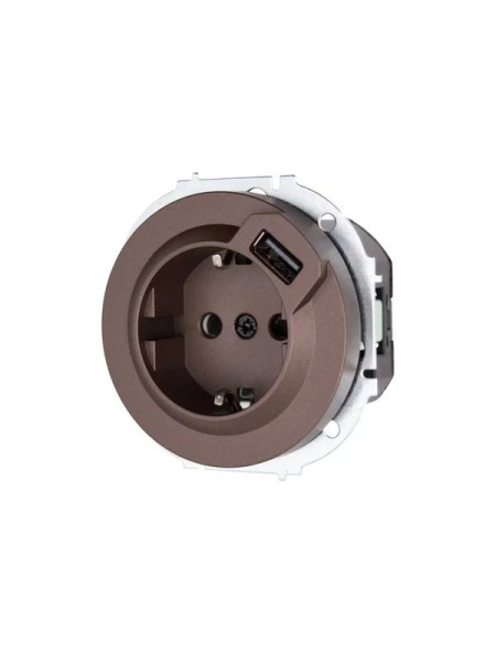 Розетка 1-м СП OSEN с заземл. + USB разъем механизм шоколад LEZARD 743-7388-181