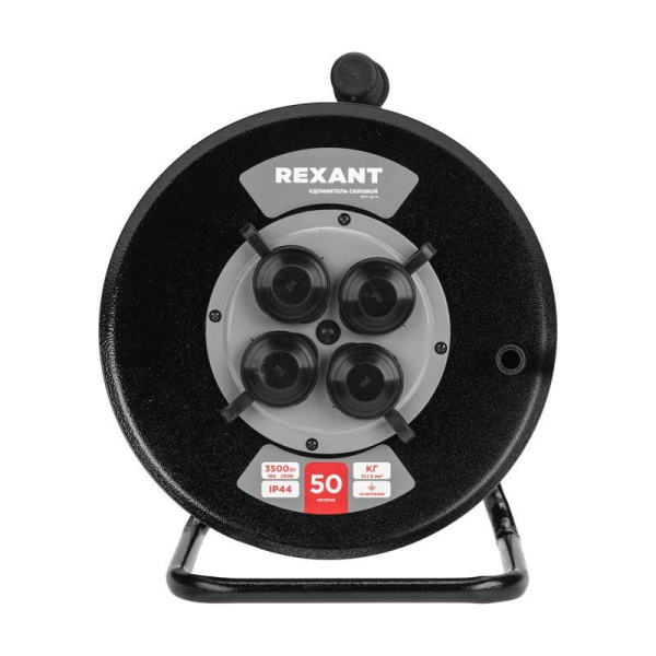 Удлинитель на метал. катушке 4х50 с заземл. IP44 КГ 3х1.5 c защ. крышкой Rexant 13-5013