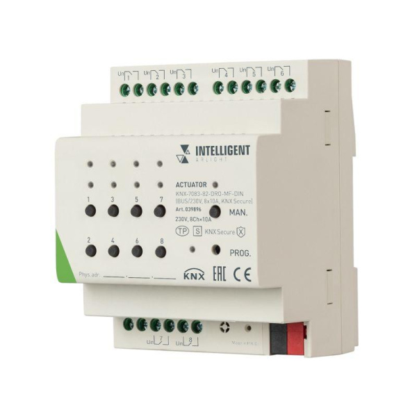 Актуатор KNX-7083-82-DRO-MF-DIN (BUS/230В 8х10А KNX Secure) IP20 пластик INTELLIGENT ARLIGHT 039896