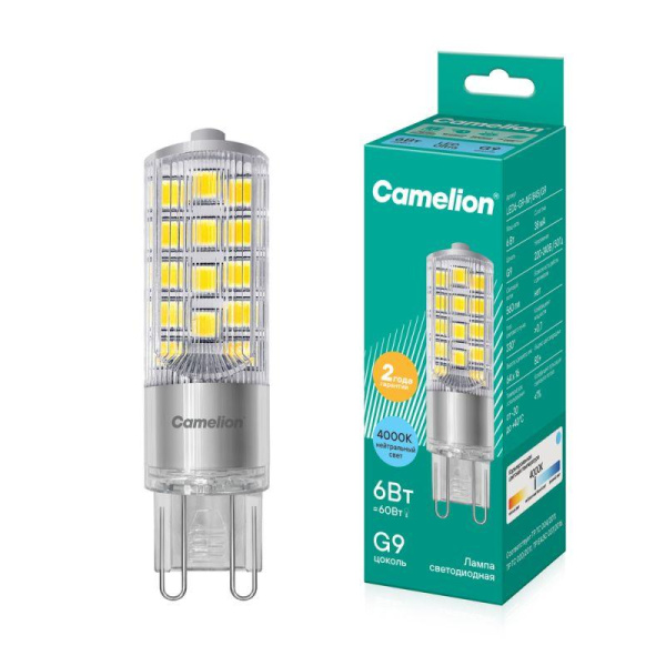 Лампа светодиодная LED6-G9-NF/845/G9 6Вт капсульная прозрачная 4500К бел. G9 220В Camelion 13707