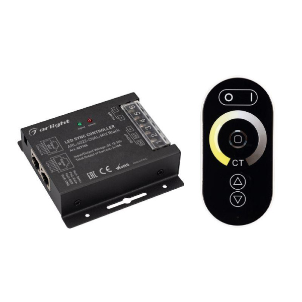 Контроллер ARL-4022-OVAL-MIX 12-24В 2х10А ПДУ RF IP20 метал. черн. Arlight 027155