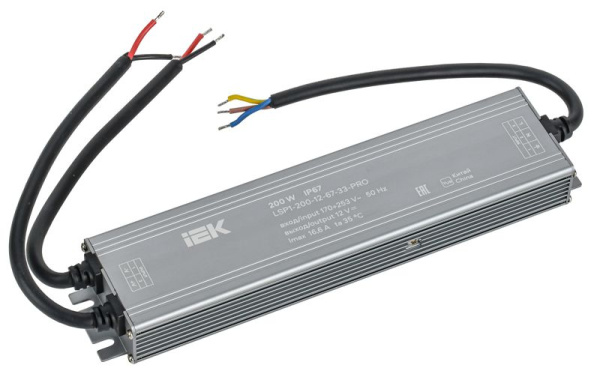 Драйвер LED ИПСН-PRO 5050 200Вт 12В блок-шнуры IP67 IEK LSP1-200-12-67-33-PRO