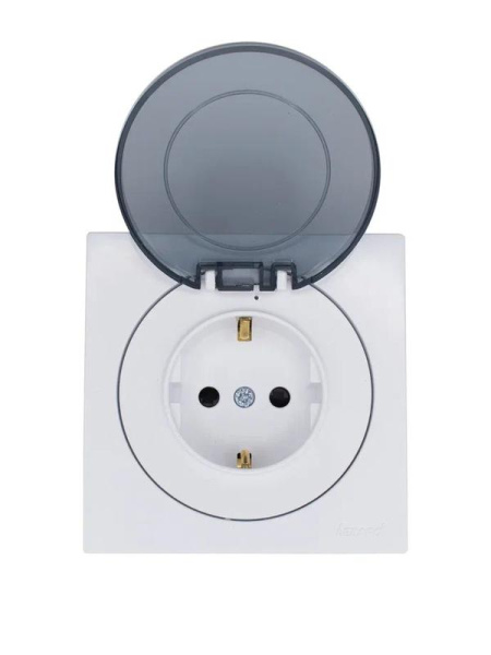 Розетка 1-м СП OSEN IP44 с заземл. с крышкой ПБТ бел. LEZARD 743-0288-123BIPCH