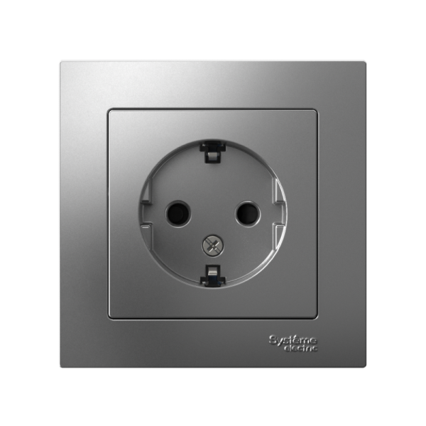 Розетка 1-м СП AtlasDesign 16А IP20 с заземл. защ. шторки в сборе сталь SE ATN000944
