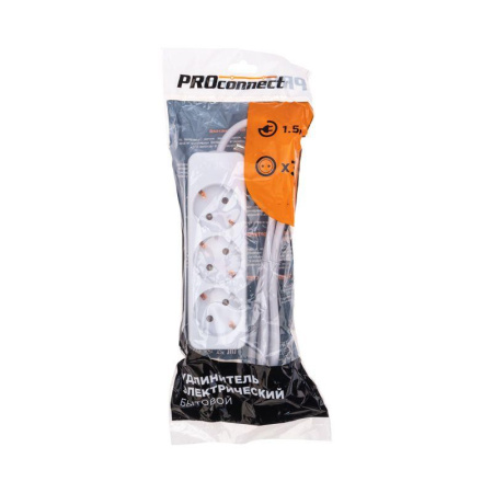 Удлинитель 3х1.5м с заземл. 3х0.75 бел. PROCONNECT 13-4208