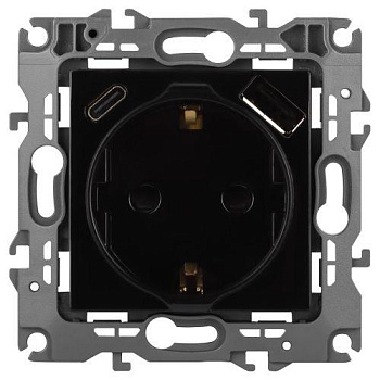 Розетка Эра12 12-4108-06 16А 250В 2P+E с USB type-A+C 5В-3А защ. шторки черн. Эра Б0067746