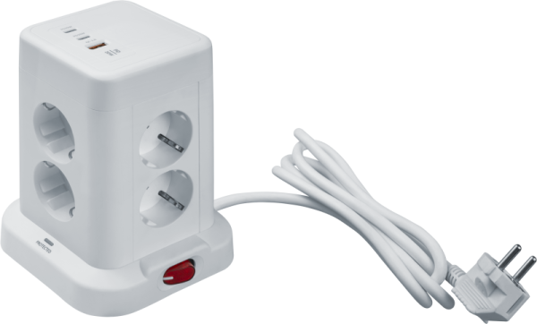 Фильтр сетевой (башенка) 8х1.8м с заземл. 16А IP20 95 684 NSP-USB-08-180-ESC-3x1-PD20W + USB type-A + 2хUSB type-C с выкл. бел. NAVIGATOR 95684