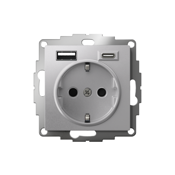 Розетка AtlasDesign 16А с 2-мя заряд. устройствами USB тип A+C 5В/2.4А 2х5В/1.2А механизм алюм. SE ATN000332