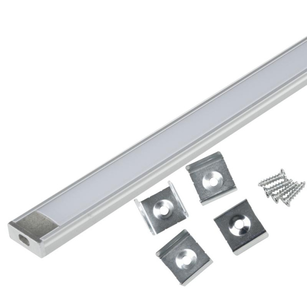 Профиль накладной UFE-K02 SILVER/FROZEN 200 POLYBAG L2000 матов. рассеив. в комплекте: 2 заглушки; 4 крепежа алюм. Uniel UL-00005027