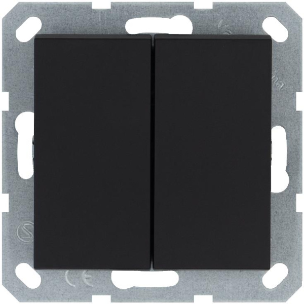 Кнопка 2-кл. 10А IP20 с переключающим контактом механизм черн. матов. soft touch Jasmart G3020PB