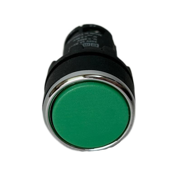 Кнопка нажимная моноблочная 22мм IP 40 1НО+1НО зел. EMAS MB101DY