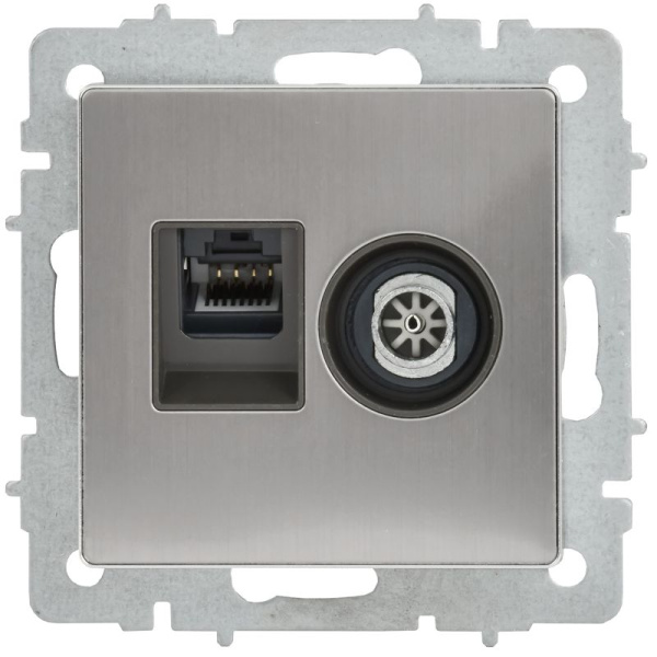 Розетка компьютерная + телевизионная 2-м BRITE РТВ/РК12-БрГН RJ45 кат.5E + TV механизм метал. хром/никель IEK BR-AK20-1-M-K23
