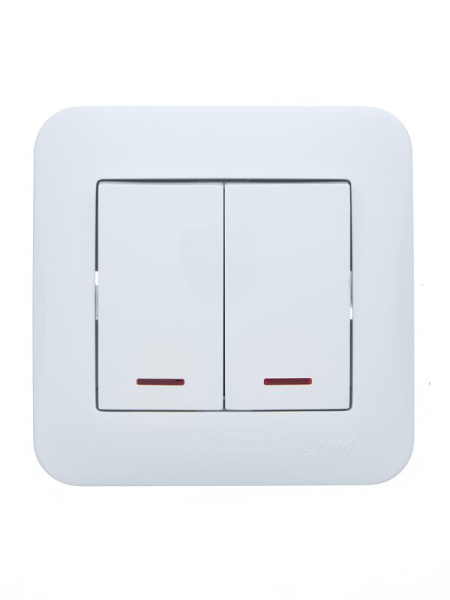 Выключатель 2-кл. 1п СП ASTI 10А IP20 с подсветкой в сборе бел. LEZARD 7081-0202-112